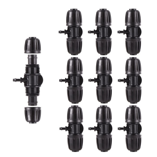 HOINCO 10 Raccordi A T Per Irrigazione – Da 1/2 Pollice A 1/4 Di Pollice – Spinati In Plastica Dura – Antigoccia Per Giardino E Prato – Max 45 PSI