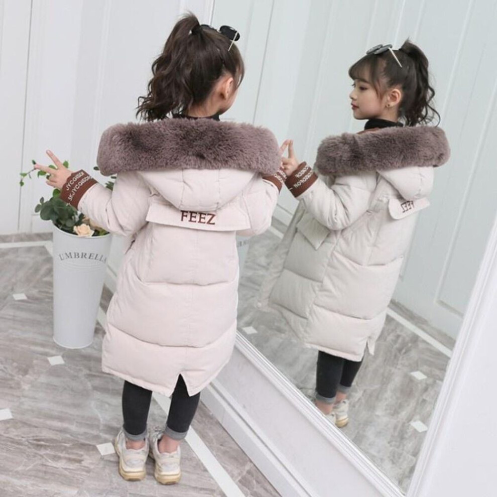 (white, 140) Girls&apos; Winter Cotton-padded Jackets, Children&apos;s Clothing, Children&apos;s Thickened Coats, Jackets, Big Children&apos;s Warm Cotton-padded J