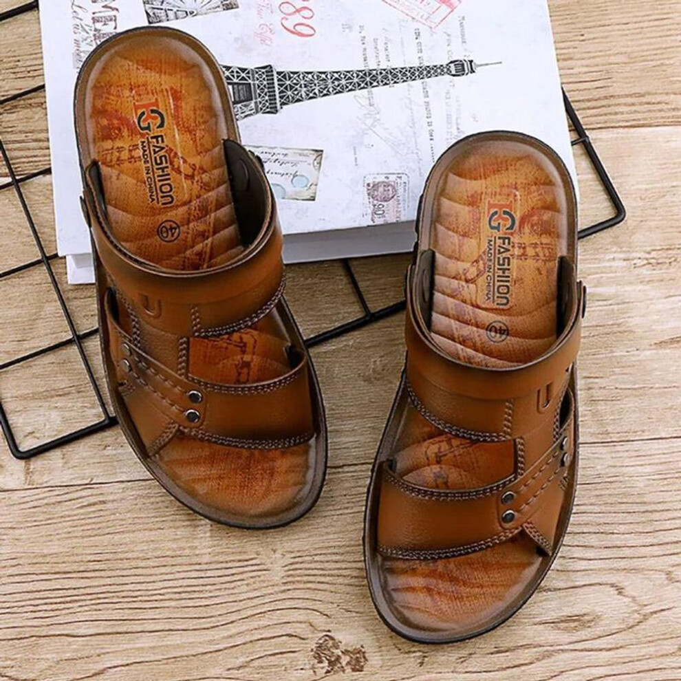 (brown, 44) Summer Sandals Oil Spray Men&apos;s Sandals Go Out Beach Shoes Breathable Sandals Soft Bottom Slippers Dual-use Flip-flops Casual Waterproof Sandals