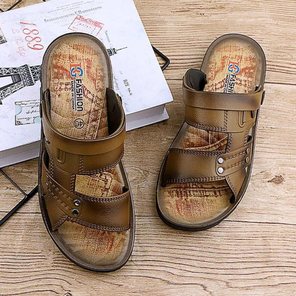 (khaki, 41) Summer Sandals Oil Spray Men&apos;s Sandals Go Out Beach Shoes Breathable Sandals Soft Bottom Slippers Dual-use Flip-flops Casual Waterproof Sandals