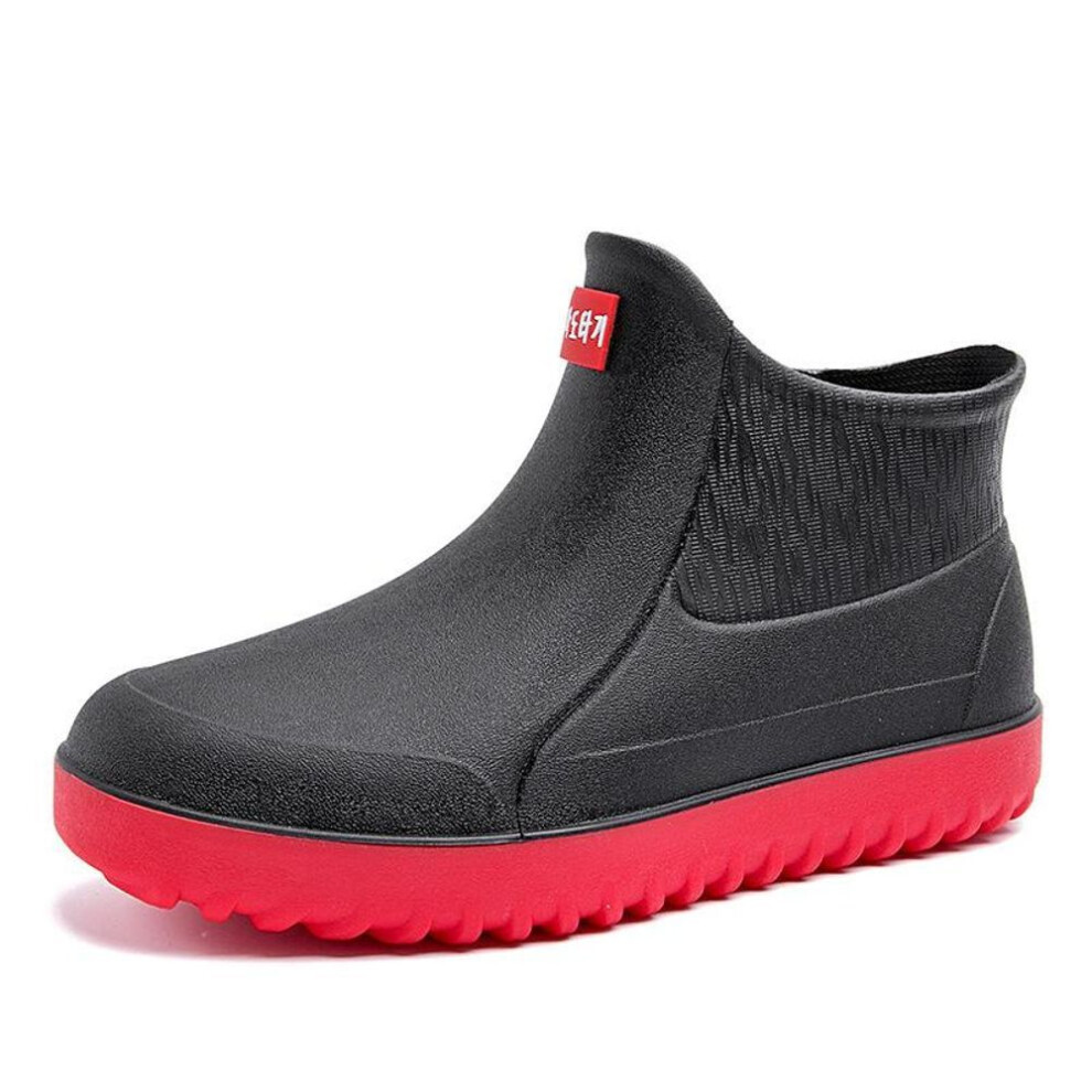 (black,red, 41) Men&apos;s And Women&apos;s Outdoor Rain Boots, Short-tube Fashionable Waterproof Shoes, Car Wash Fishing Rubber Shoes, Non-slip Lightweight Overshoes