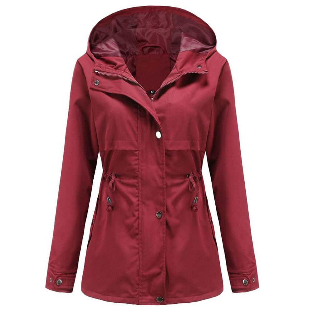 (burgundy, 3XL) Women&apos;s Waterproof Jacket Trench Coat Hiking Outdoor Windbreaker Lightweight Classic Hooded Windproof Light Rainproof Overcoat Slim Outerwear Rai