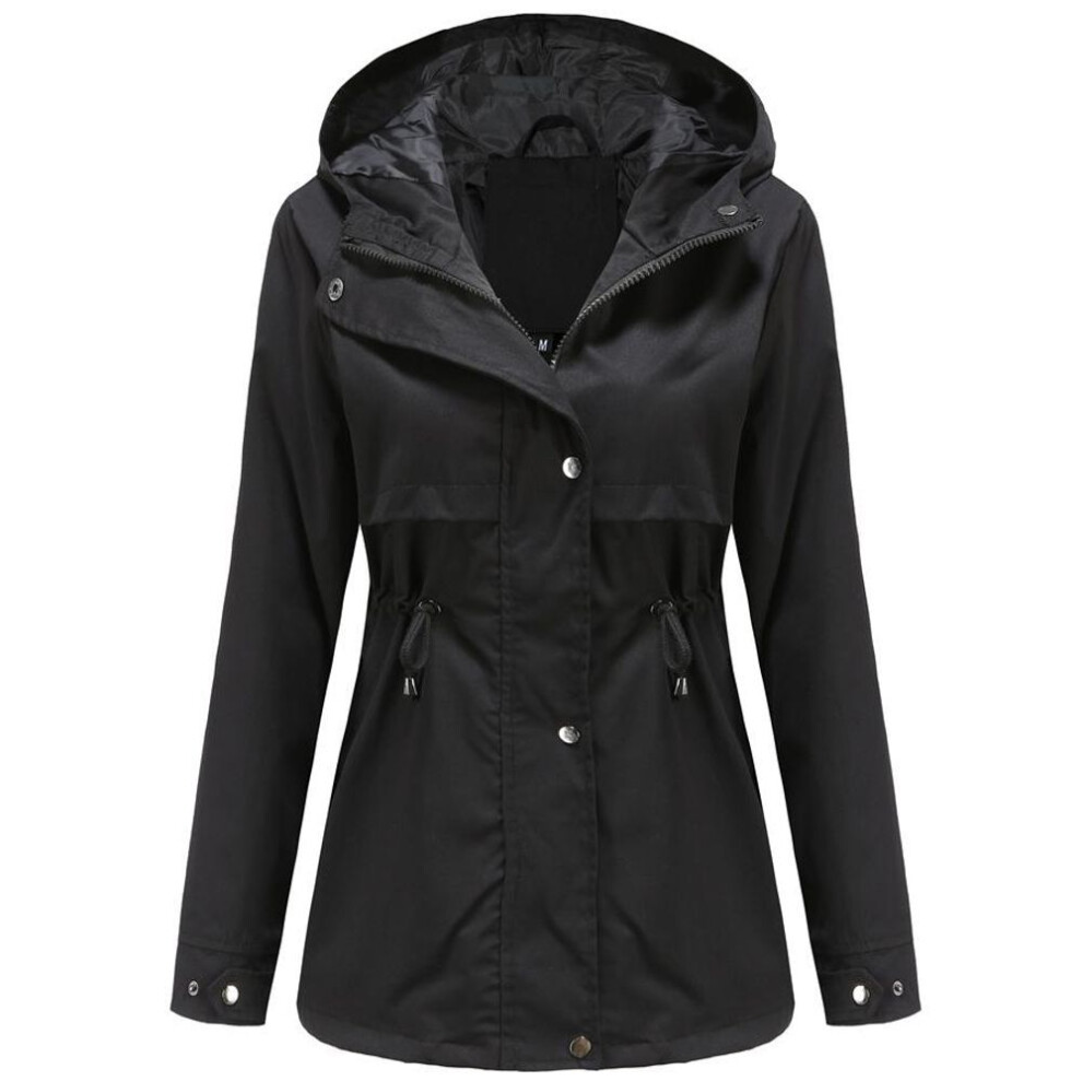 (black, 3XL) Women&apos;s Waterproof Jacket Trench Coat Hiking Outdoor Windbreaker Lightweight Classic Hooded Windproof Light Rainproof Overcoat Slim Outerwear Rai