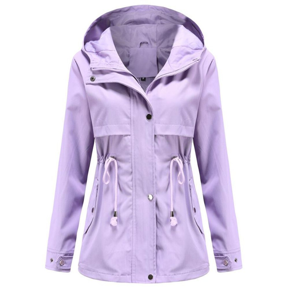 (purple, M) Women&apos;s Waterproof Jacket Trench Coat Hiking Outdoor Windbreaker Lightweight Classic Hooded Windproof Light Rainproof Overcoat Slim Outerwear Rai