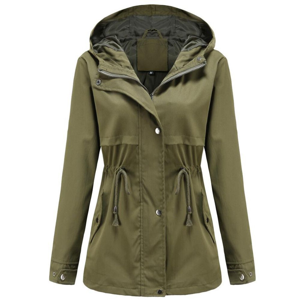 (green, 2XL) Women&apos;s Waterproof Jacket Trench Coat Hiking Outdoor Windbreaker Lightweight Classic Hooded Windproof Light Rainproof Overcoat Slim Outerwear Rai