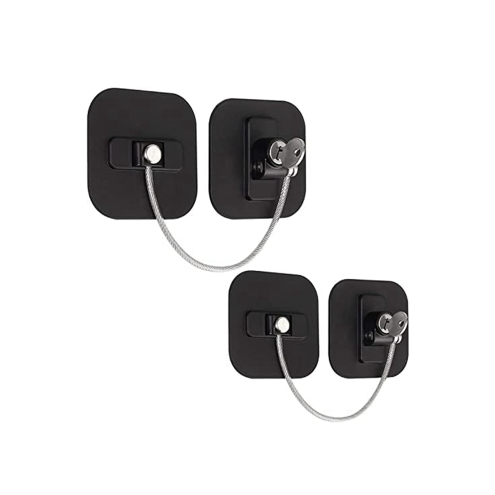 2 Pcs Fridge Door Locks With Keys, Freezer Cabinet Childproof Refrigerator Safety Locks, No Drilling (Black) Black Torribaly