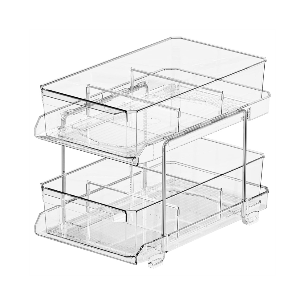 Organizador De BañO De 2 Niveles Con Divisores, Contenedor De Almacenamiento Transparente Deslizable Multiusos Para Encimera De Cocina-image