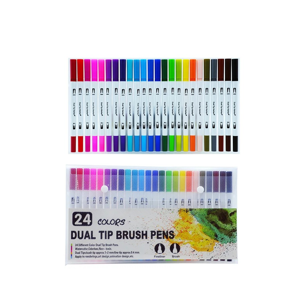 (PP-white-24 colors) Dual Brush Marker Pens 12/24/36/48/132 Colors Art-image-OPC-PGHHDP5-NEW