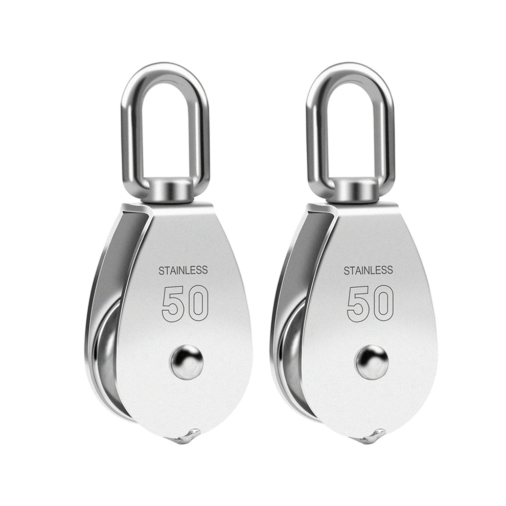M50 Single Pulley Snatch Block Lifting Crane Heavy Duty Swivel Hook 304 Stainless Steel, 3/8In Rope, 800 Lbs Load (2Pcs) 4852694774295