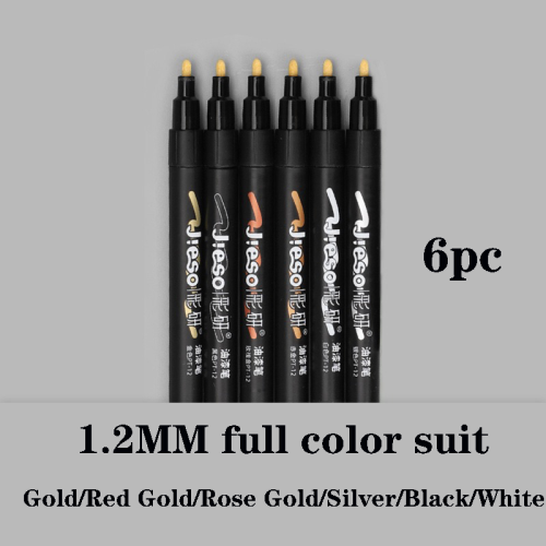 (1.2MM full set 6pc) Electroplating Mirror Silver Paint Pen Hand-repair
