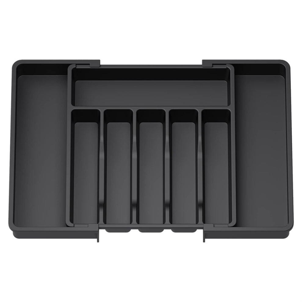Cutlery Drawer Organiser, Expandable Utensil Tray for Kitchen, Adjustable Silverware and Flatware Holder Black