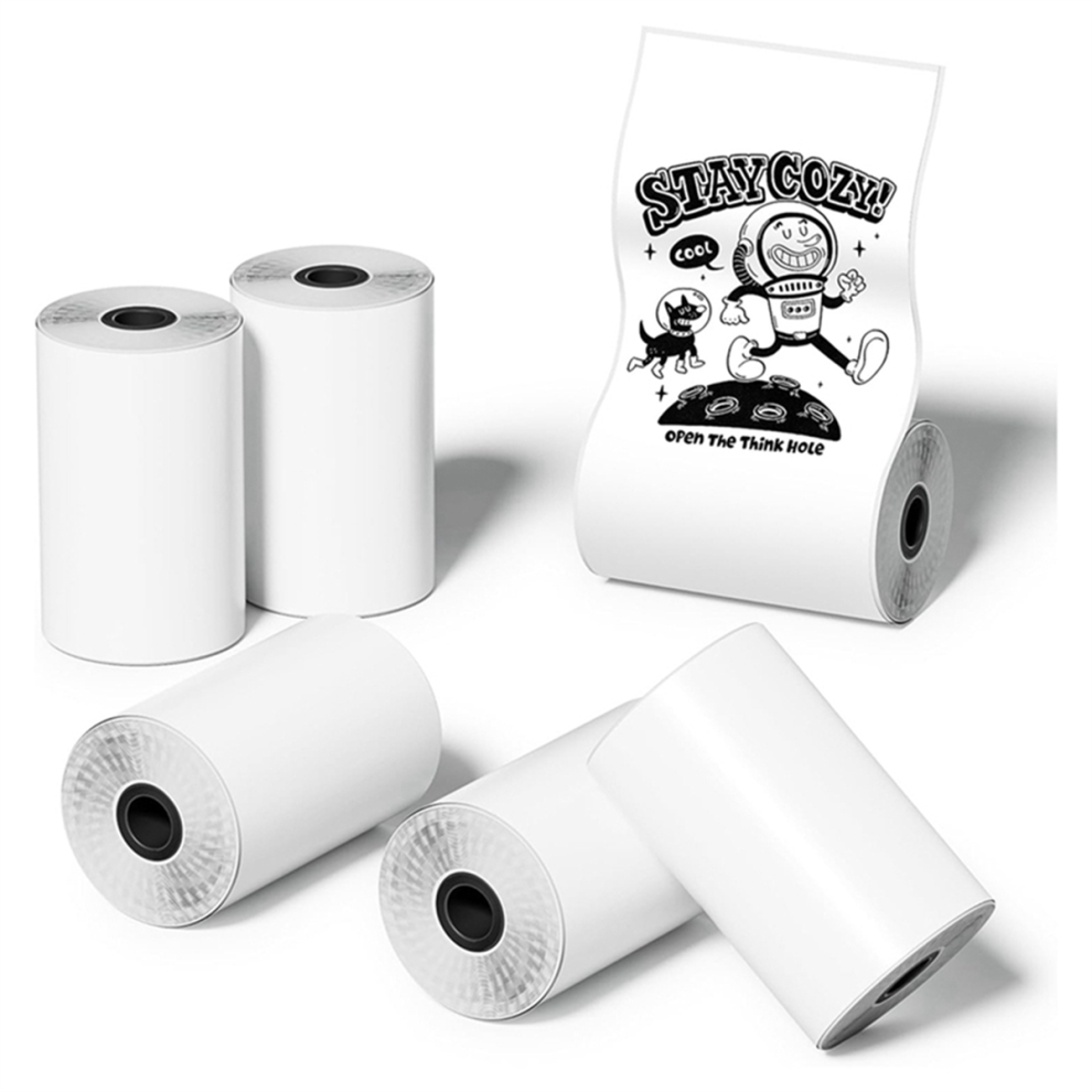 Lot de 6 rouleaux de papier autocollant pour mini-imprimante de poche, 30 x 57 mm, papier thermique autocollant pour imprimante, noir sur blanc