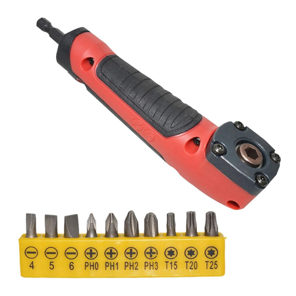 Perceuse d'angle 1/4 po, tournevis électrique à angle droit, outil de travail avec 10 lots