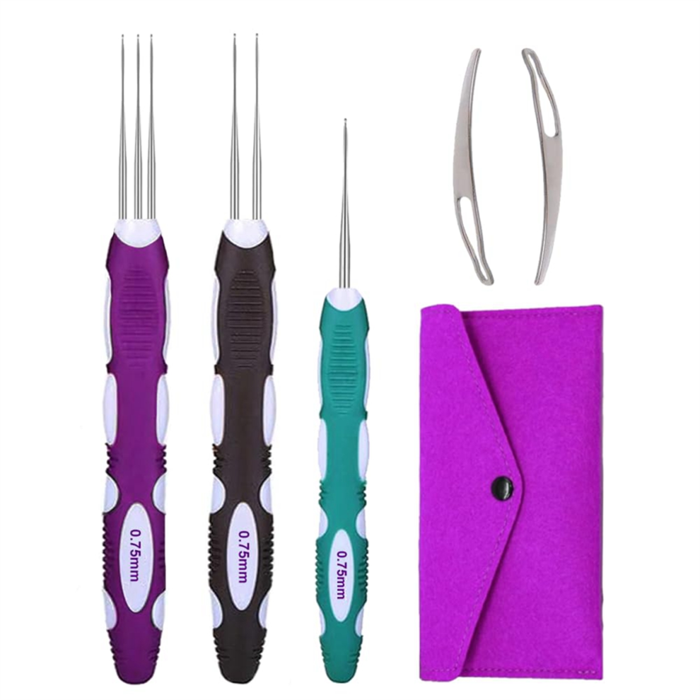 Torribaly Dreadlock Crochet Needle Tool,Hair Hooks With Ergonomic Handle, 3Pcs Hair Braid Craft 0.75Mm