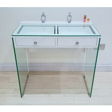 7seas® Luxury Vanity Station with Glass Legs | White High Gloss Dressing Table