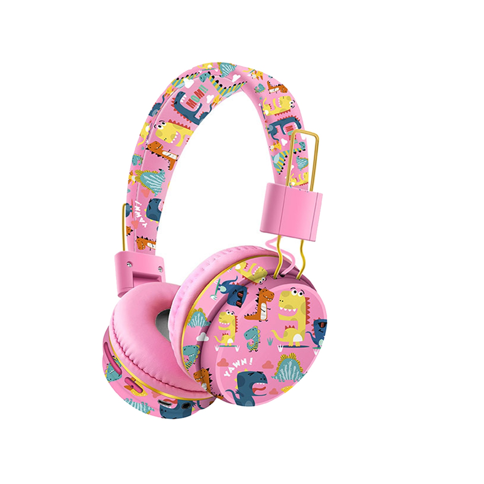 Auricolare Bluetooth Wireless Con Microfono, Dinosauro, Animale, Stereo, Musica, Auricolare, Scheda Tf, Cuffie Per Bambini, Rosa