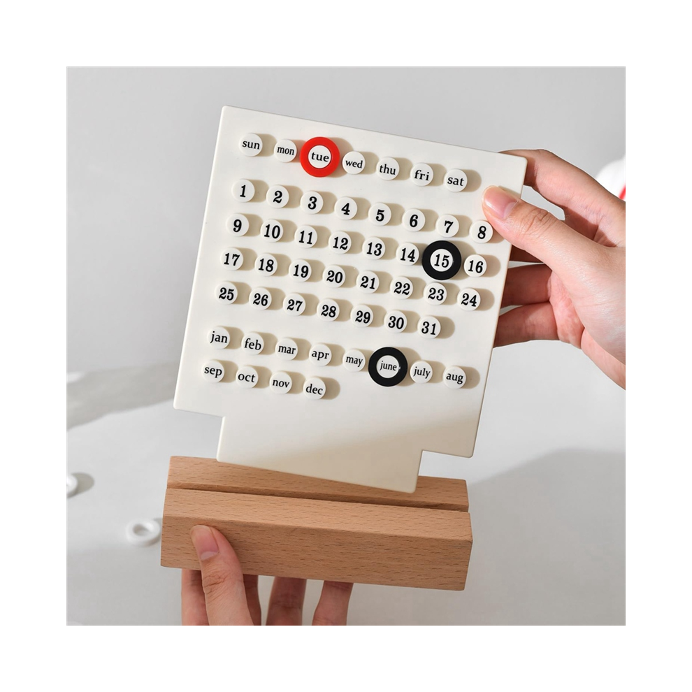 Calendario Da Tavolo In Legno, Regali Unici Per La Casa Retrò, Visualizzazione Della Data Del Mese, Decorazioni Per L'ufficio, Blu