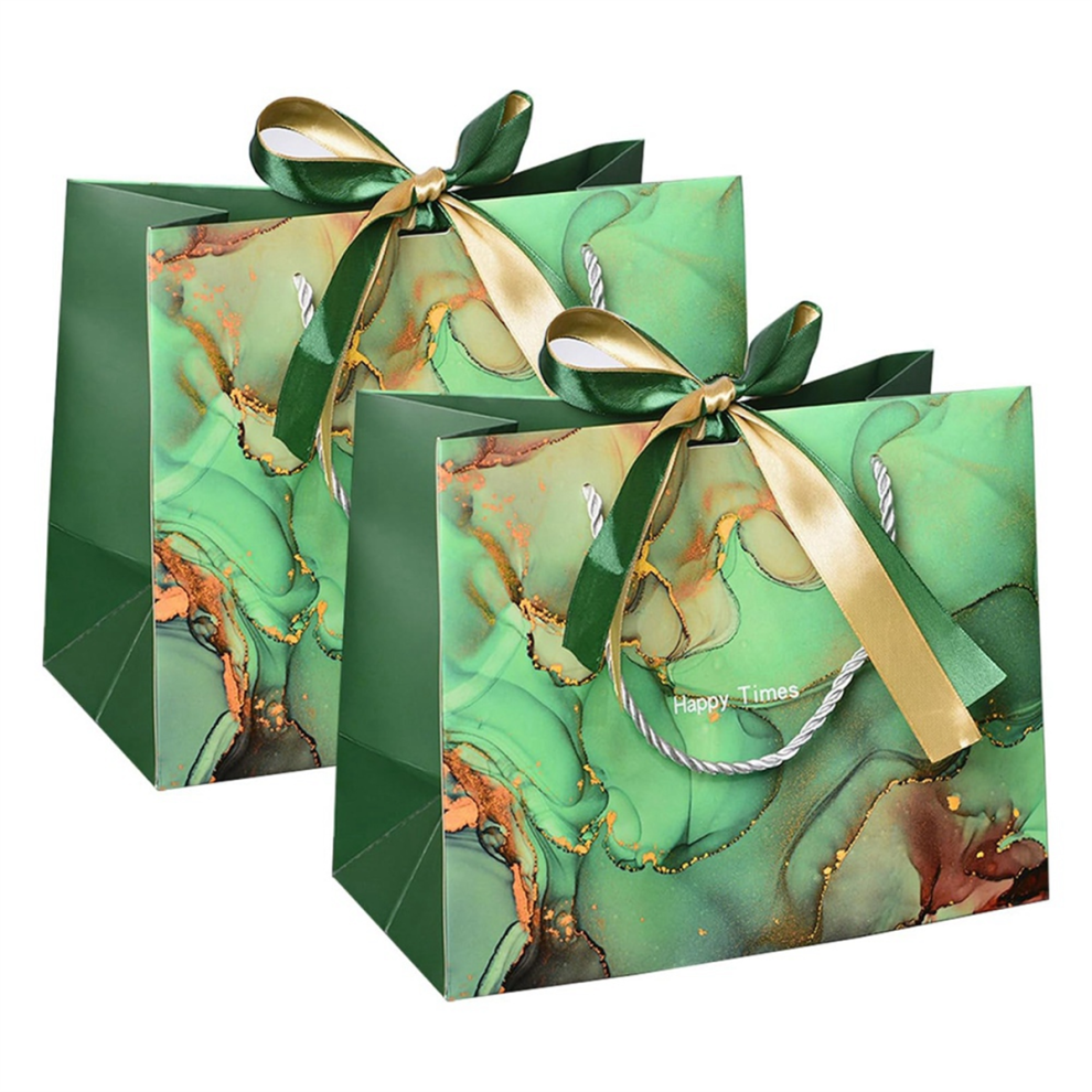 Torribaly 2Pcs Paper Gift Bags With Bow Ribbon Present Bag Pouches Handles For Birthday, Wedding, Christmas, Shopping