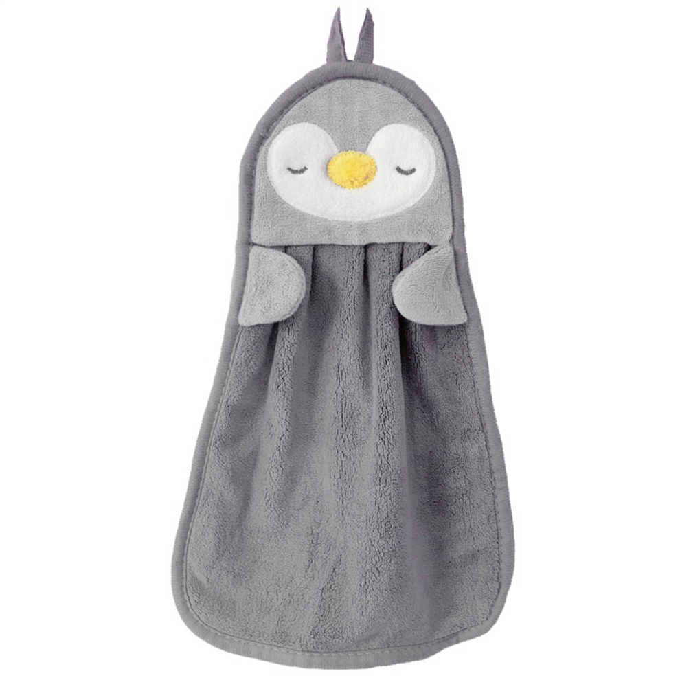 Serviette de toilette à suspendre absorbante pour bébé, motif pingouin et canard, douce pour la peau, pour enfants, grise