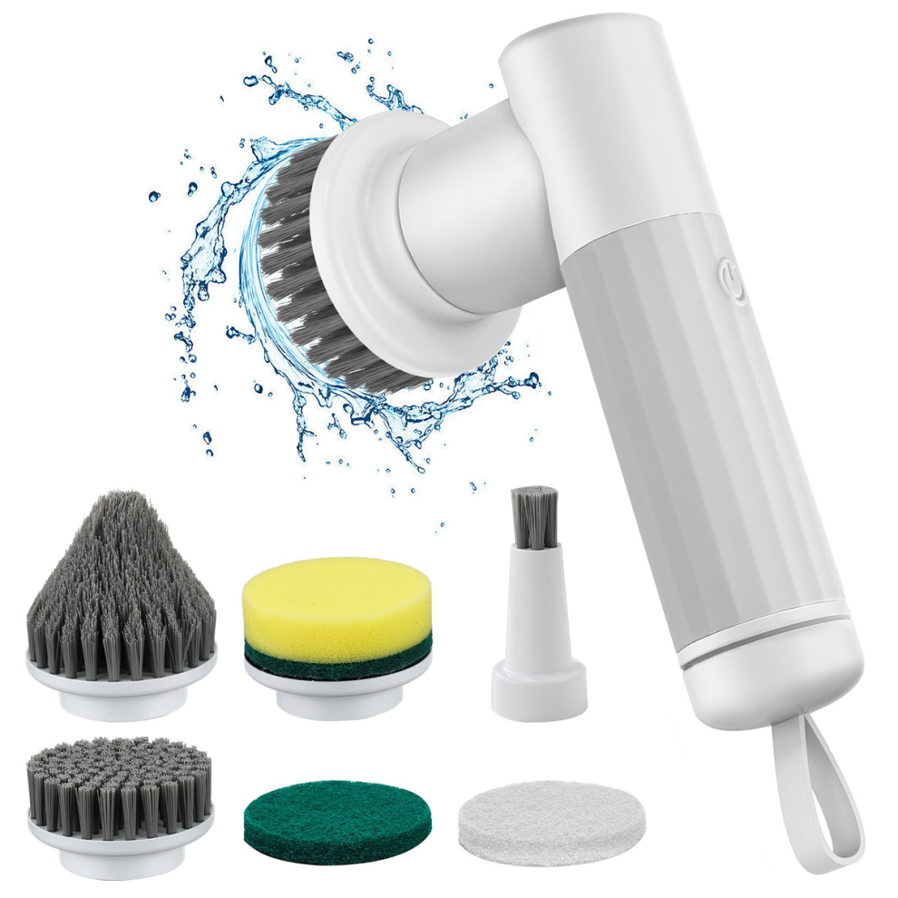 Autolaveuse électrique sans fil améliorée avec manche court et brosse de nettoyage de rechange (6 pièces)