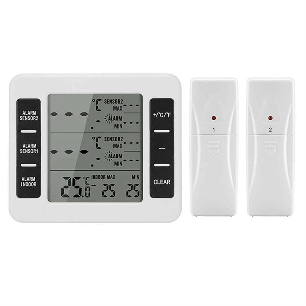 1Set Wireless Freezer Thermometer 2 Remote Sensors Alarm Low Temperature Refrigerator Clock 4853931636345