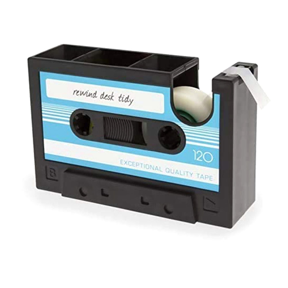 Tape Dispenser Pen Houder, Retro Cassette Dispenser, Retro Kantoorartikelen, Grappig Schattig Blauw-Zwart-image