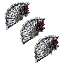 Halloween Black Hand Fan Lace Rose Handheld, Vintage Retro Kukkataitto naisille Rekvisiitta koristeet