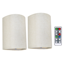Oplaadbare wandlamp Magnetische draadloze lamp RGB-kleuren Dimbaar met stoffen linnen kap en afstandsbediening, verlichting 2 stuks