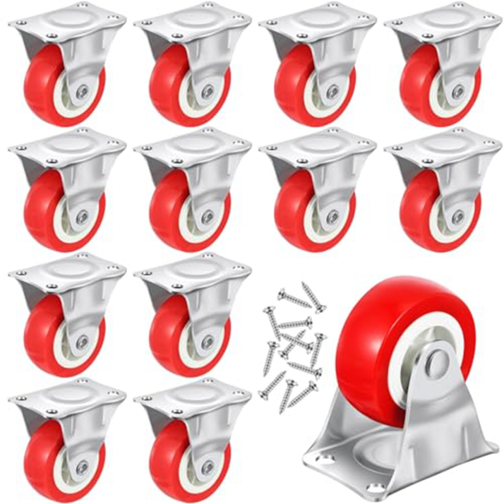 12Pc Casters Wheels Rigid Non Swivel Fixed Castor With Metal Top Plate For Furniture,Small Appliances Screws 4853931639261