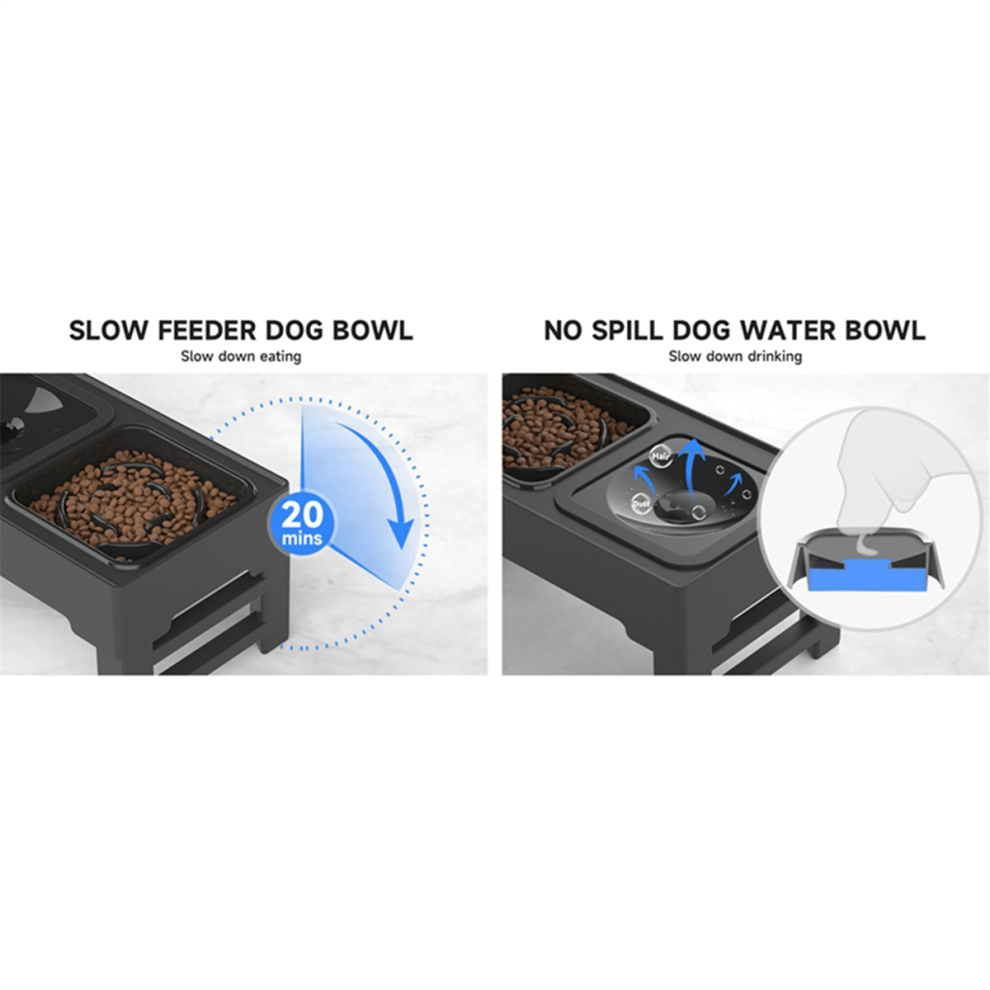 Ciotole Rialzate Per Cani Ciotola Rialzata Regolabile + Ciotola Per Alimentazione Lenta E Acqua Anti-Rovesciamento Per Animali Domestici Grigio B