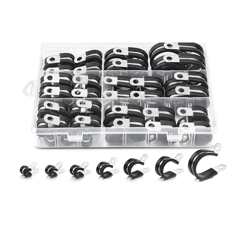 60Pcs Cable Clamps Assortment Kit, 304 Stainless Steel Rubber Cushion Pipe R-Type Hose Clamp 7 Sizes 4853931645019