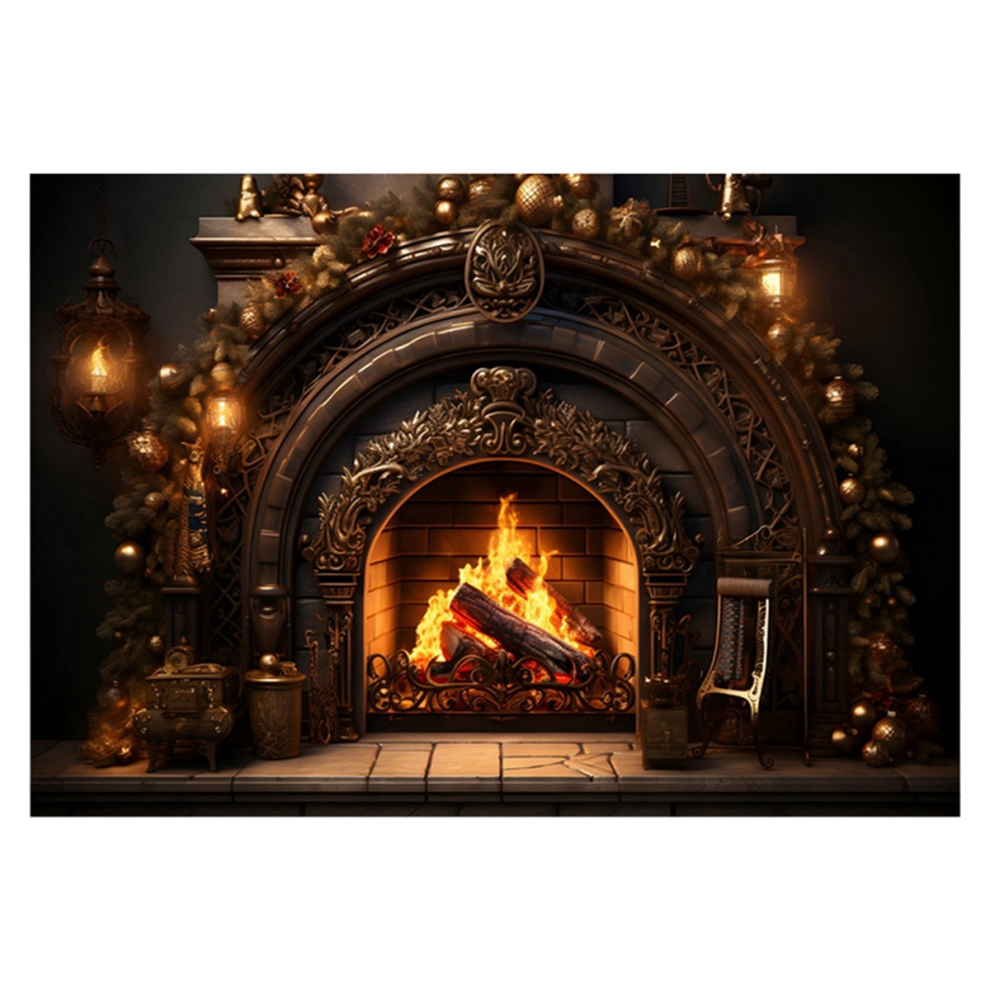 210Cmx150cm Christmas Background Cloth Fireplace Flame Decoration Photo Studio Photography Backdrops 4853931647235