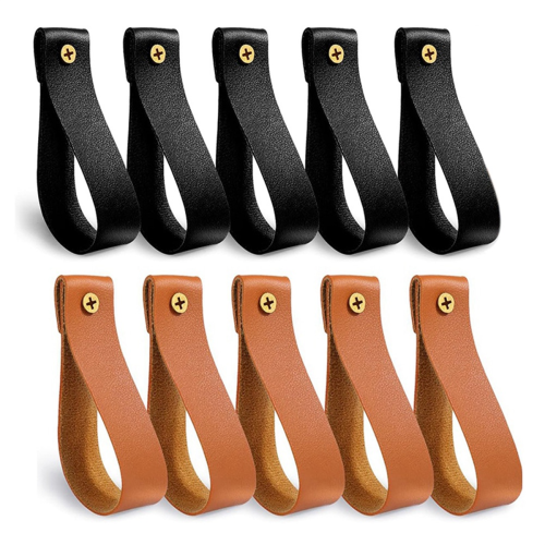 10Pcs Leather Curtain Rod Holder,Leather Bracket,PU Loop Strap for Wood Rod,Strap Wall Hooks 1