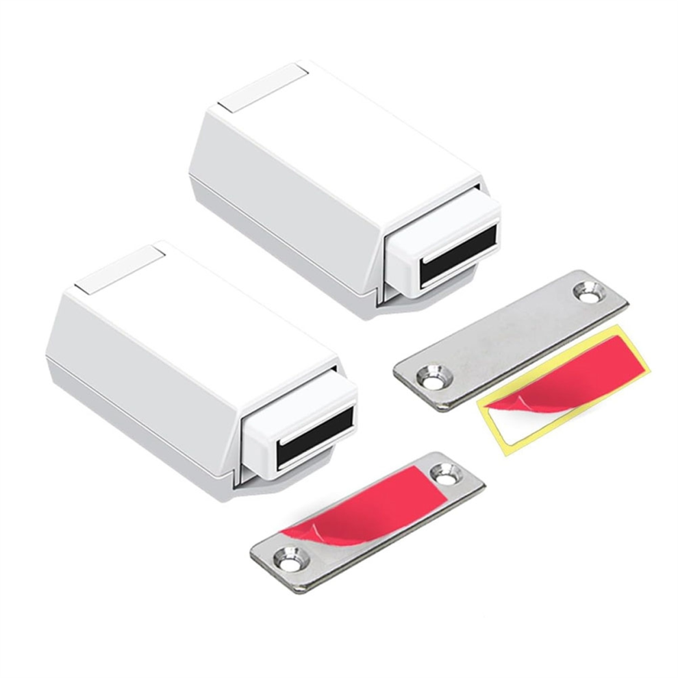 2 Pack Heavy Duty Push Latch & Lock for Hidden Door Touch Latches and Catch Magnet Release Drawer Pull Tip, White