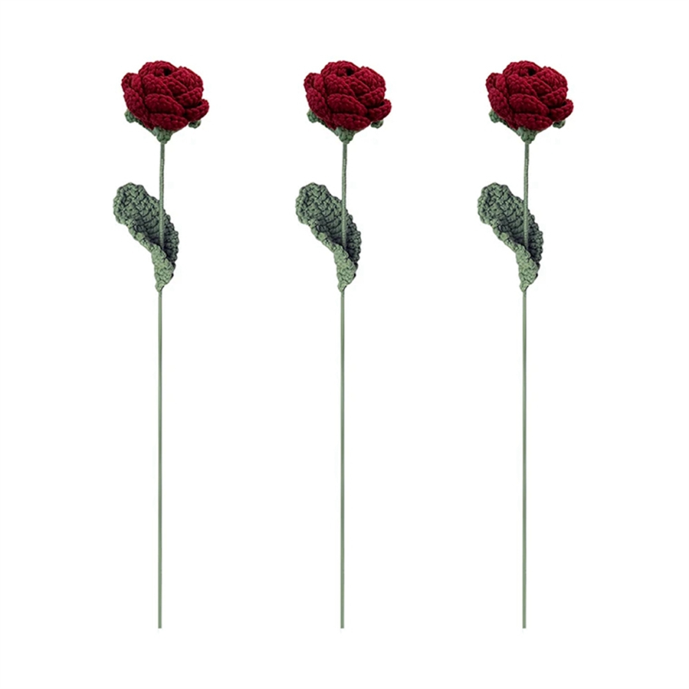 Torribaly Crochet Flowers Bouquet Handmade Knitted Rose Flower Artificial-Fake Wedding Home Decoration Red