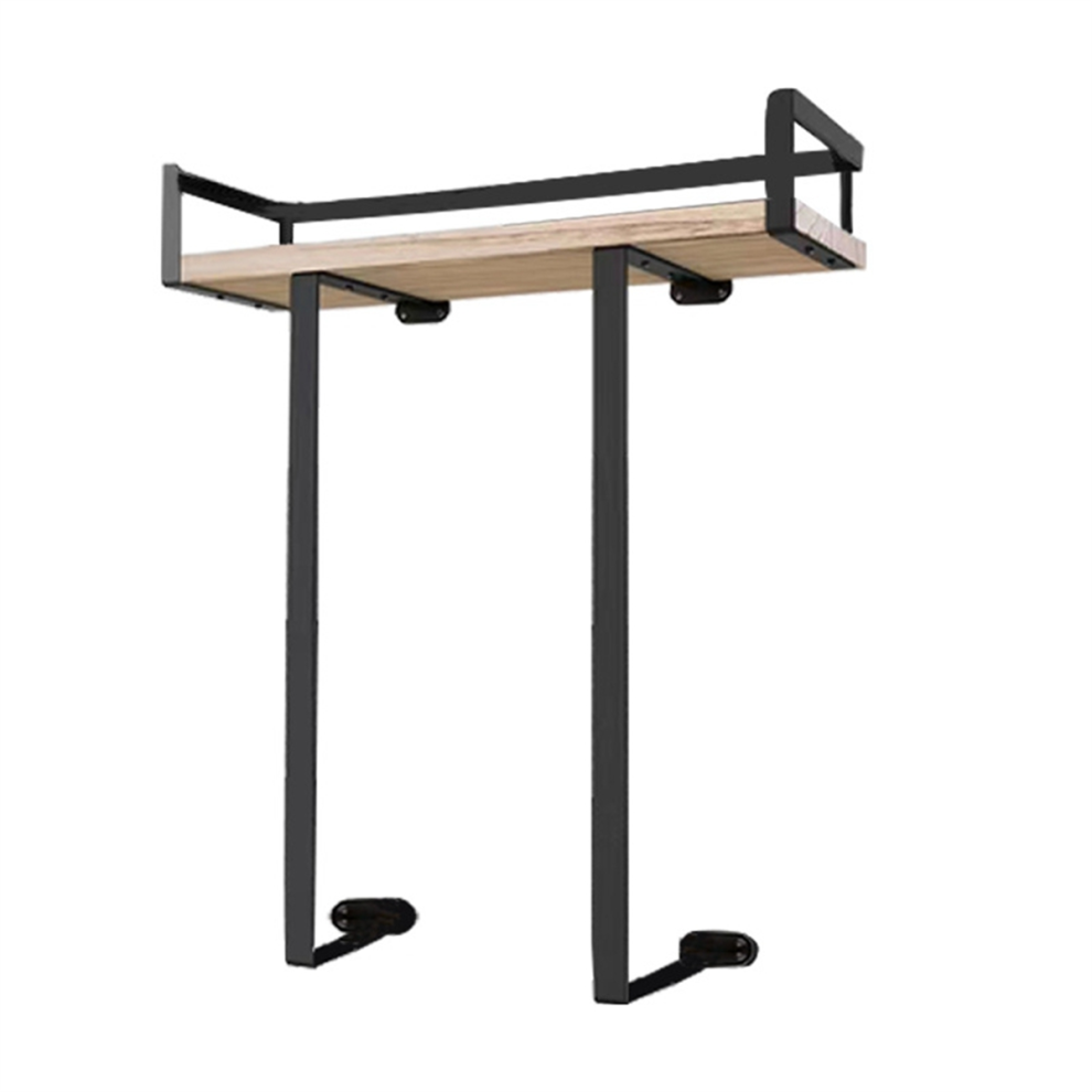 Porte-serviettes mural pour salle de bain, support en métal avec étagère en bois, porte-serviettes pliants, noir