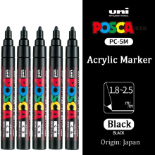 (PC-5M 5pcs Black) Posca PC-5M Marker Pen, Acrylic Plumones Rotulador