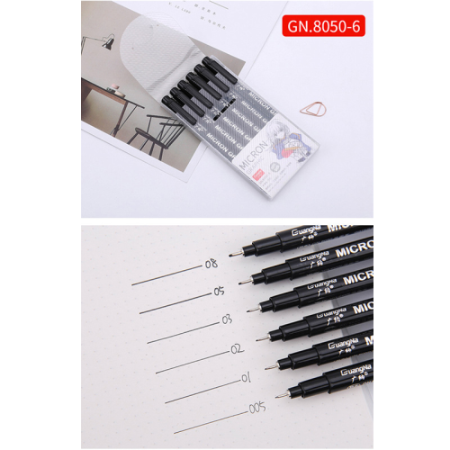 (6pcs set) GN 8050 Refillable Micron Pen Black Ink Fineliner
