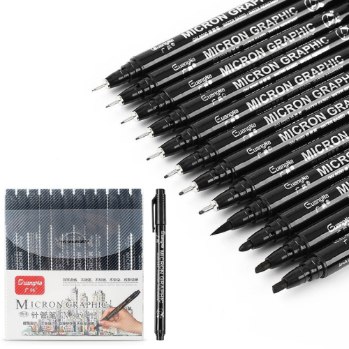 (6pcs set) GN 8050 Refillable Micron Pen Black Ink Fineliner 1