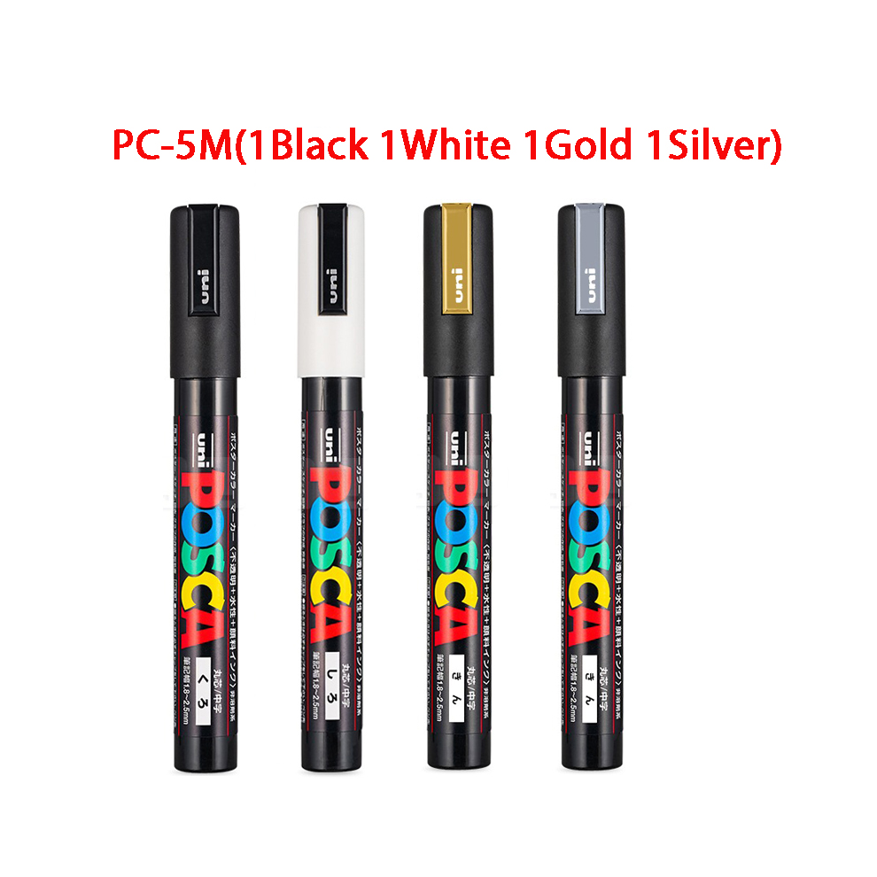 (5M 4C(BK WH GD SR)) POSCA Markers White Black rotulador permanente can-image-OPC-PGHHY2C-NEW