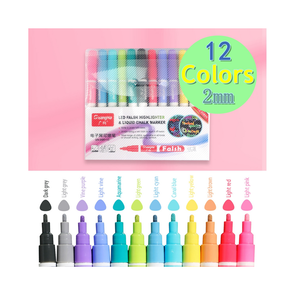 (12 Colors-2mm) 12pcs Colored Art Marker Pen,Liquid Ink Neon Pens,-image-OPC-PGHHY6T-NEW