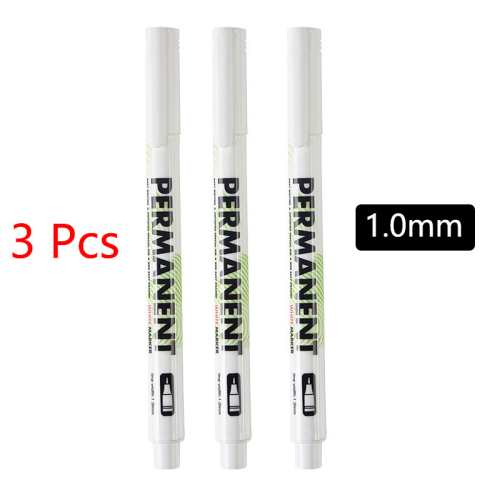 (White 1.0 mm) 3 Pcs 0.8mm Creative White Ink Pen Highlight Marke