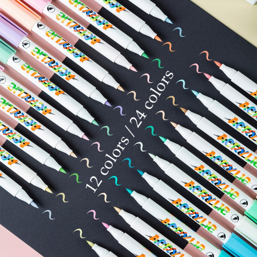 (12 medium tip) 12/24color Brush Tips Morandi Colored Acrylic Pain 2