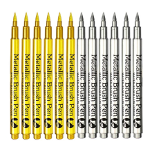 (Brush 6gold 6silver) 12 Colors Metallic Acrylic Paint Pens Set for Rock