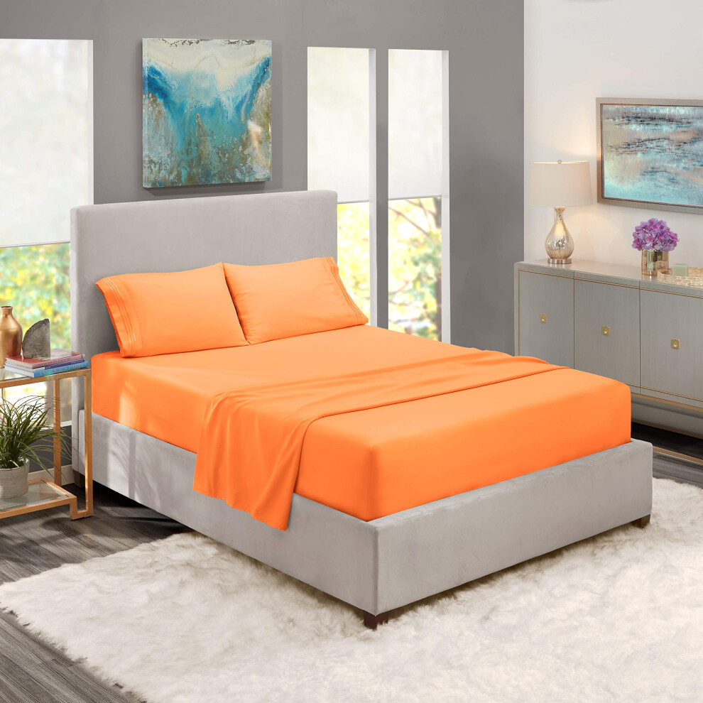 Ensembles de draps pleine grandeur Nestl - Draps pleine grandeur 4 pi   ces Draps orange clair Draps de lit pleine grandeur Draps de lit doubles br