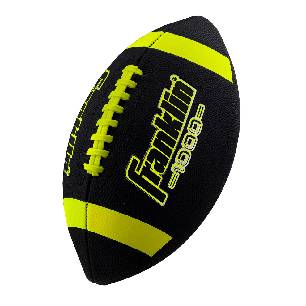 Franklin Sports Inflated Football - Junior Size Extra Grip-Rite Youth 1 Footballs Synthetic Leather Perfect for Kids - Black/Optic