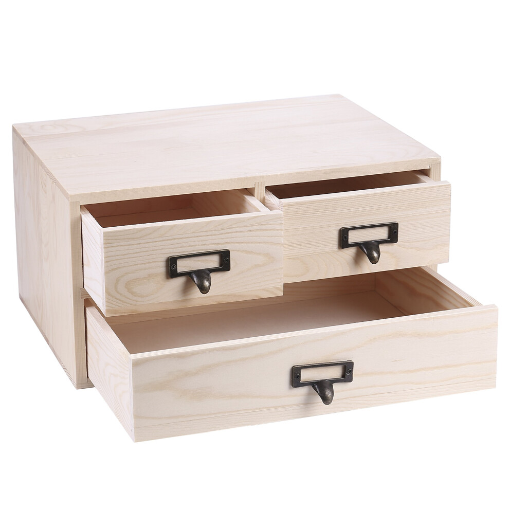 MyGift Meuble de rangement de bureau en bois beige naturel avec 3 tiroirs, petite bo   te en bois pour fournitures de bureau, kits de couture et ac