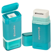 Swordfish Combo Pencil Sharpener with Mess-Free Canister and Eraser Pack of 1 Turquoise 40294