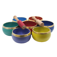 DharmaObjects Tibetisches Premium-Set mit 7 Chakra-Klangschalen in Handfl   chengr      e