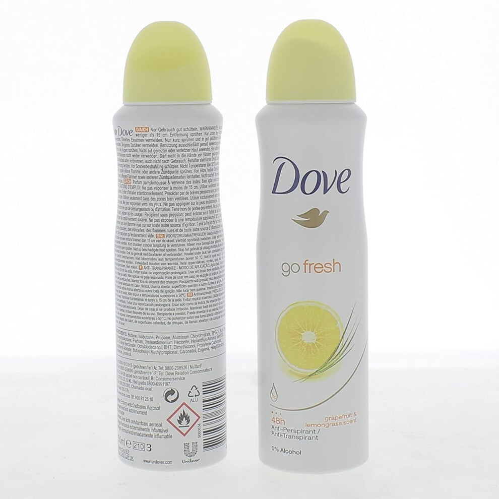 Dove go Fresh Anti-Perspirant Deodorant Spray 150ml grapefruit & lemongrass Scent (1 can)